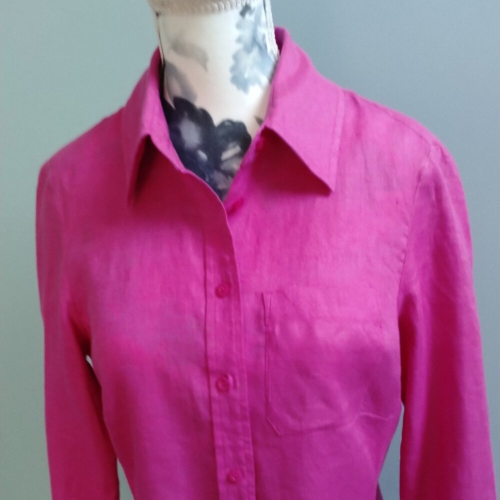 INC Linen Hot Pink Button-Up Blouse, sz 4 - Picture 3 of 8